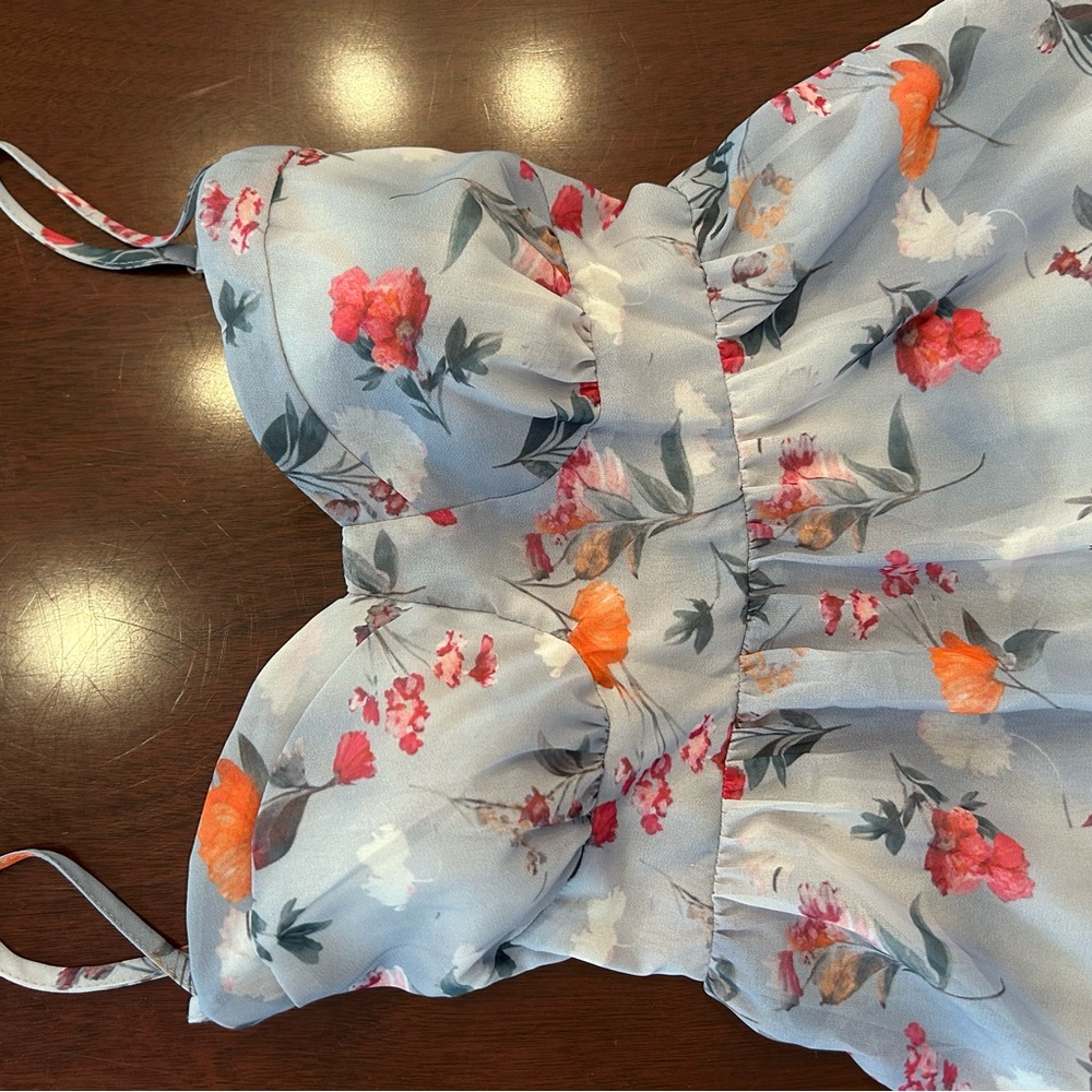 NWOT Blue Gray Floral Maxi Dress